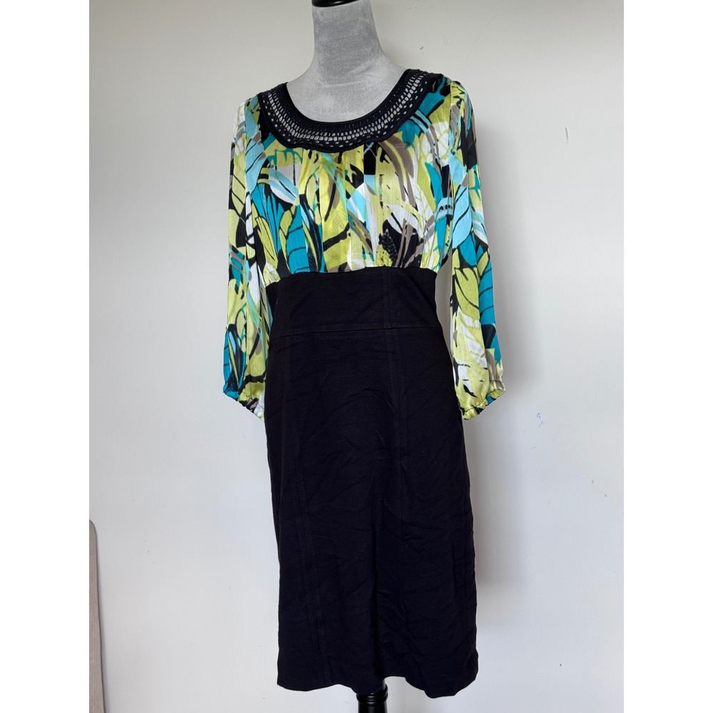 Alfani Women 10 Tropical Leaf Print Crochet Neck Sheath Dress Black Green Blue